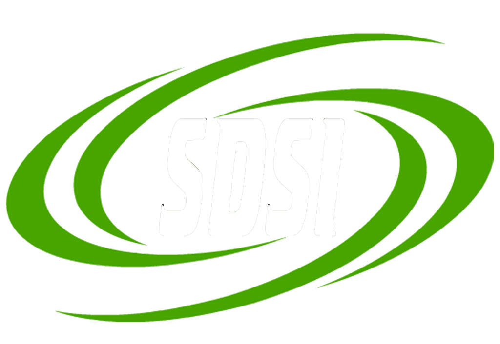 SDSI logo with white text and green circular swooshes.