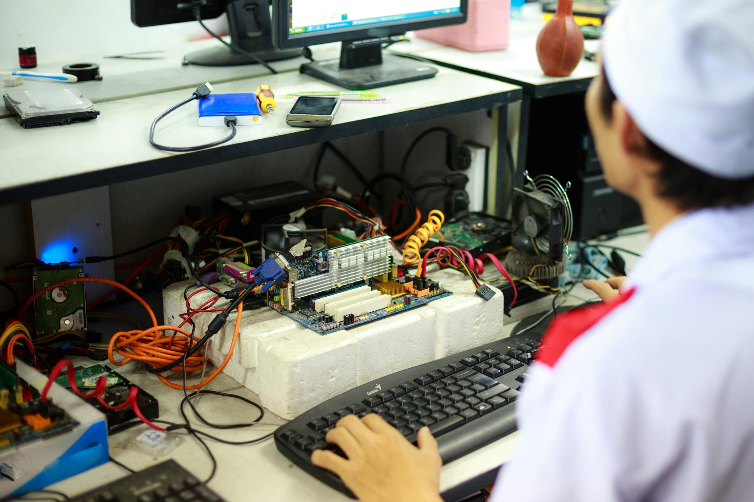 Technician performing MEPFS and electronics component work