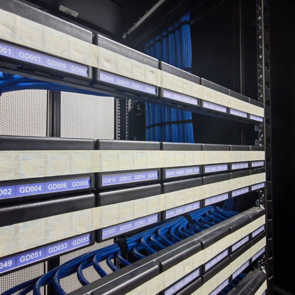 Fully labeled network patch panels and structured cabling infrastructure